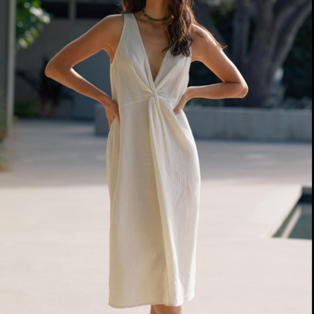 Anthropologie AMADI Front- Knot Cover Up White Linen Flowing Midi Dress Medium